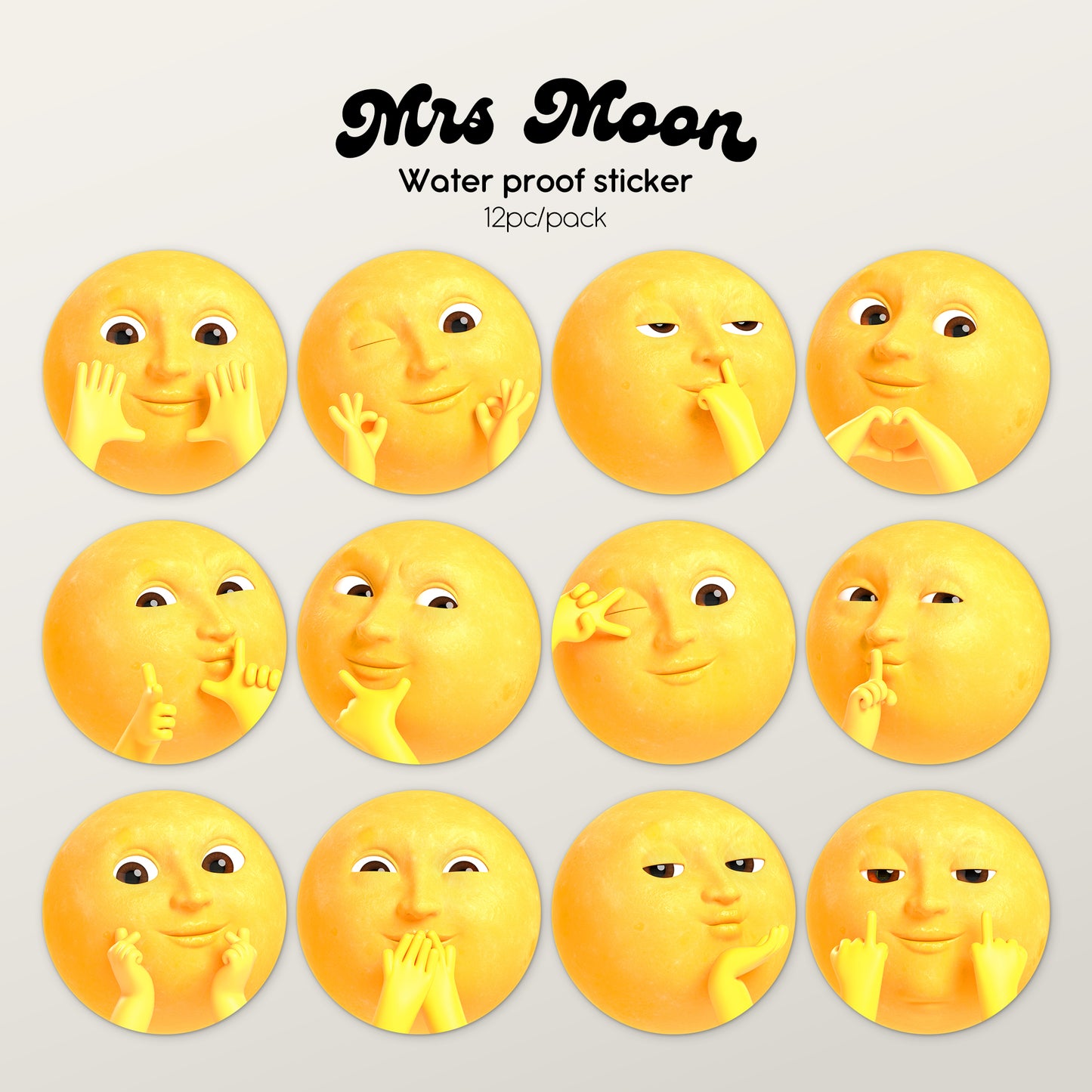 Moon Moon Waterproof Sticker 12pc