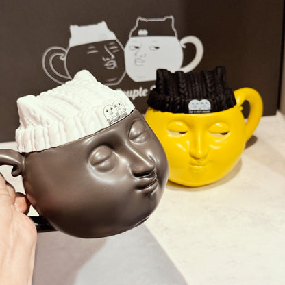 陶瓷情侶馬克杯及矽膠貓耳毛帽杯蓋禮盒套裝