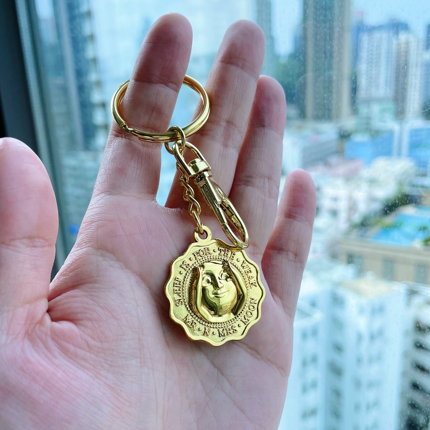 Sleep is for the weak! Gold coin keychain
